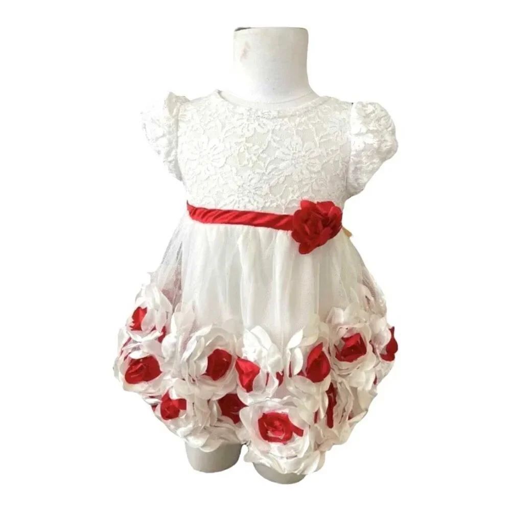 Baby Girls Nannette Baby Stunning Floral Embellished Valentines Dress - Sz 12 mo